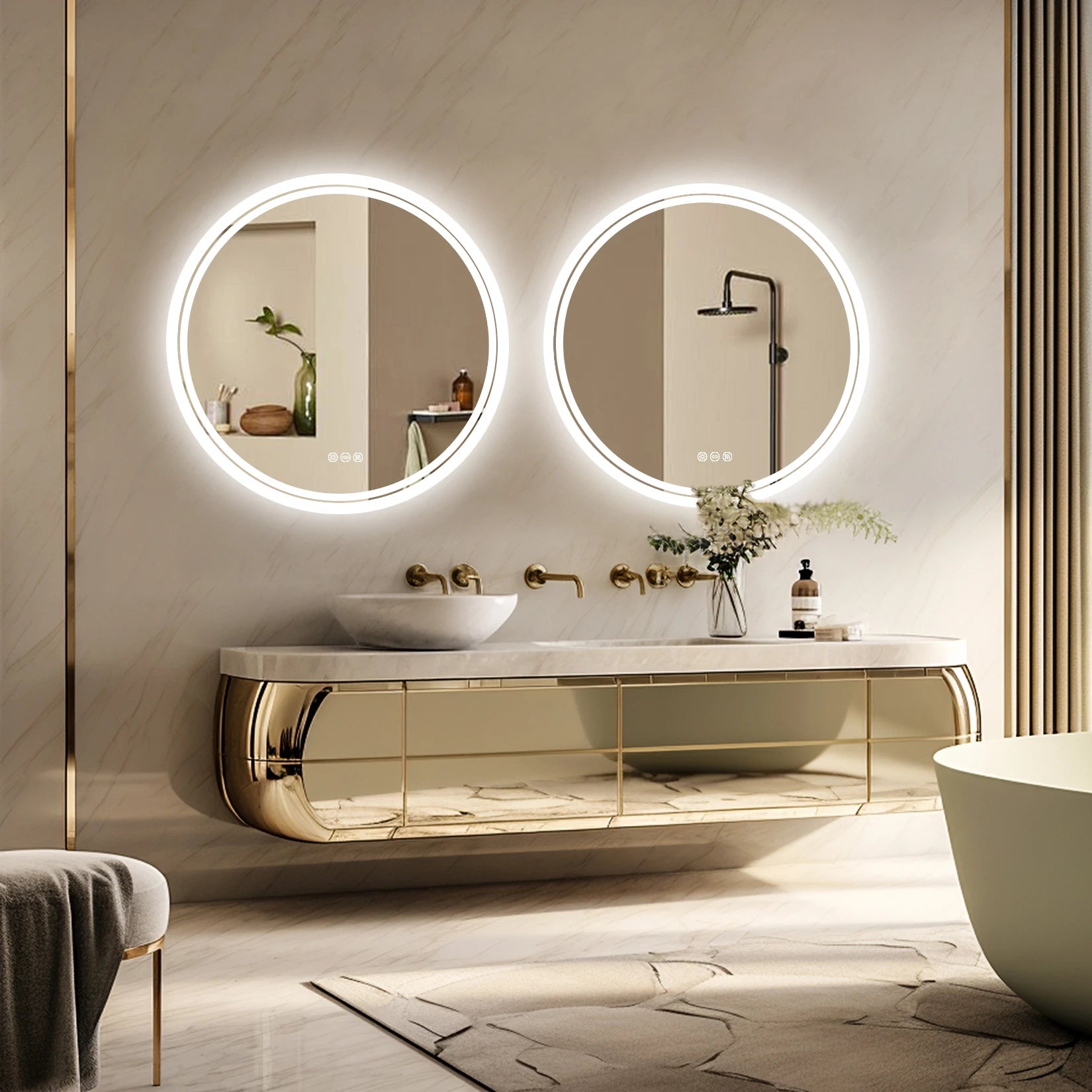 Wall Mounted Round LED Lit Bathroom Mirror with 3 Different Color Lights