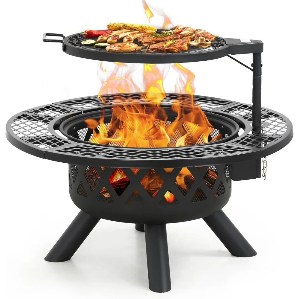 32 inch Woodburning Fire Pit with Poker and Grill.