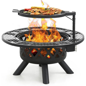 32 inch Woodburning Fire Pit with Poker and Grill.