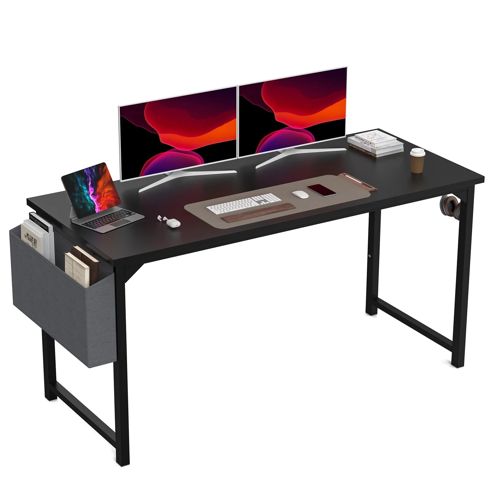 Computer Desk Gaming Table Compact with Side Bag Headphone Hook Easy Assembly