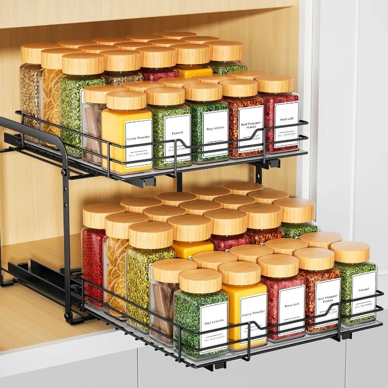 2-Tier Heavy Duty Pull Out Spice Rack for Inside Cabinet.