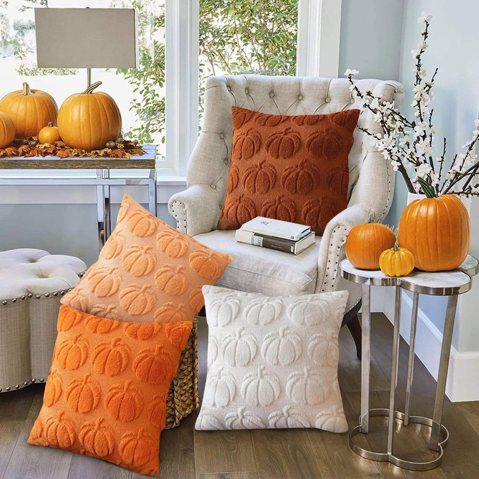 Fall Pumpkin Design Pillow Covers, 17.7" x 17.7 "