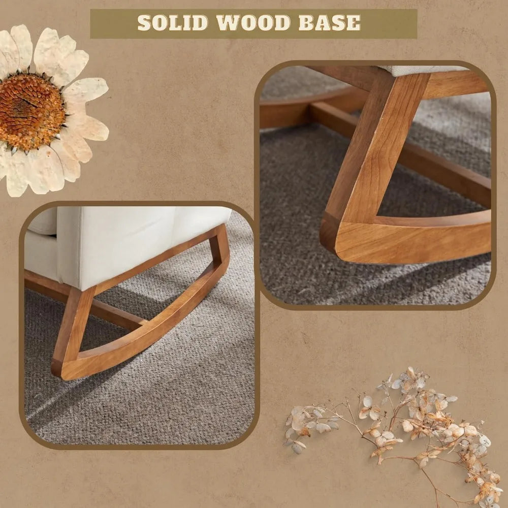 Upholstered Rocking Chair/Glider with Thick Headrest, Curved Armrest and Side Pockets. Two Styles and Various Colors.