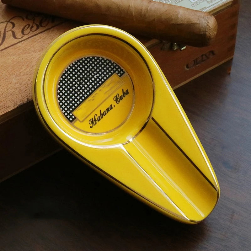 European Style Ceramic Cigar Ashtray with Large Capacity Wide Mouth Slot - Cigar not included.