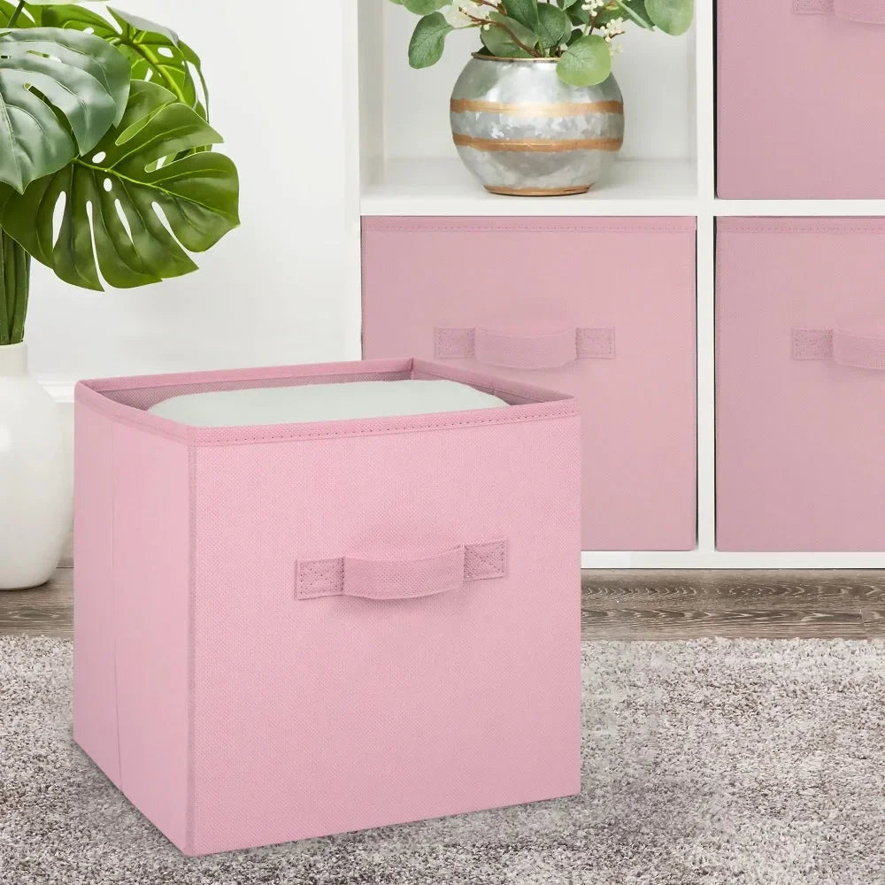 Collapsible Pink 6-Pack Cube Fabric Storage Bins (10.5" x 10.5").