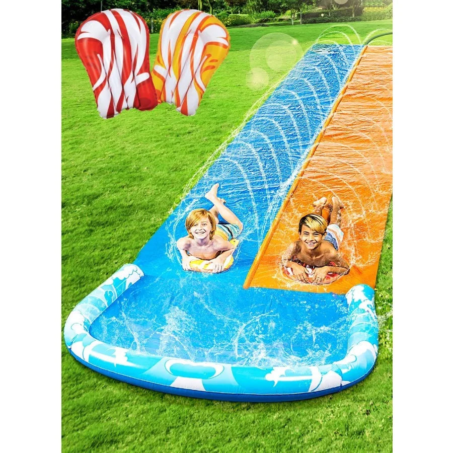 22.5 ft Water Slide with Built In Sprinkler and 2 Bodyboards.