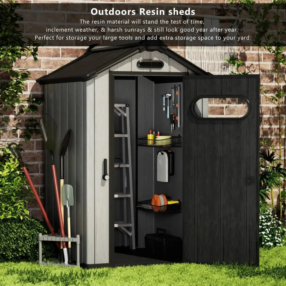 3.8’x 4.0’ Resin Outdoor Storage Shed, Kit-Perfect to Store Garden Tools, Bike Accessories, Beach Chairs, Patio Furniture, Gray…