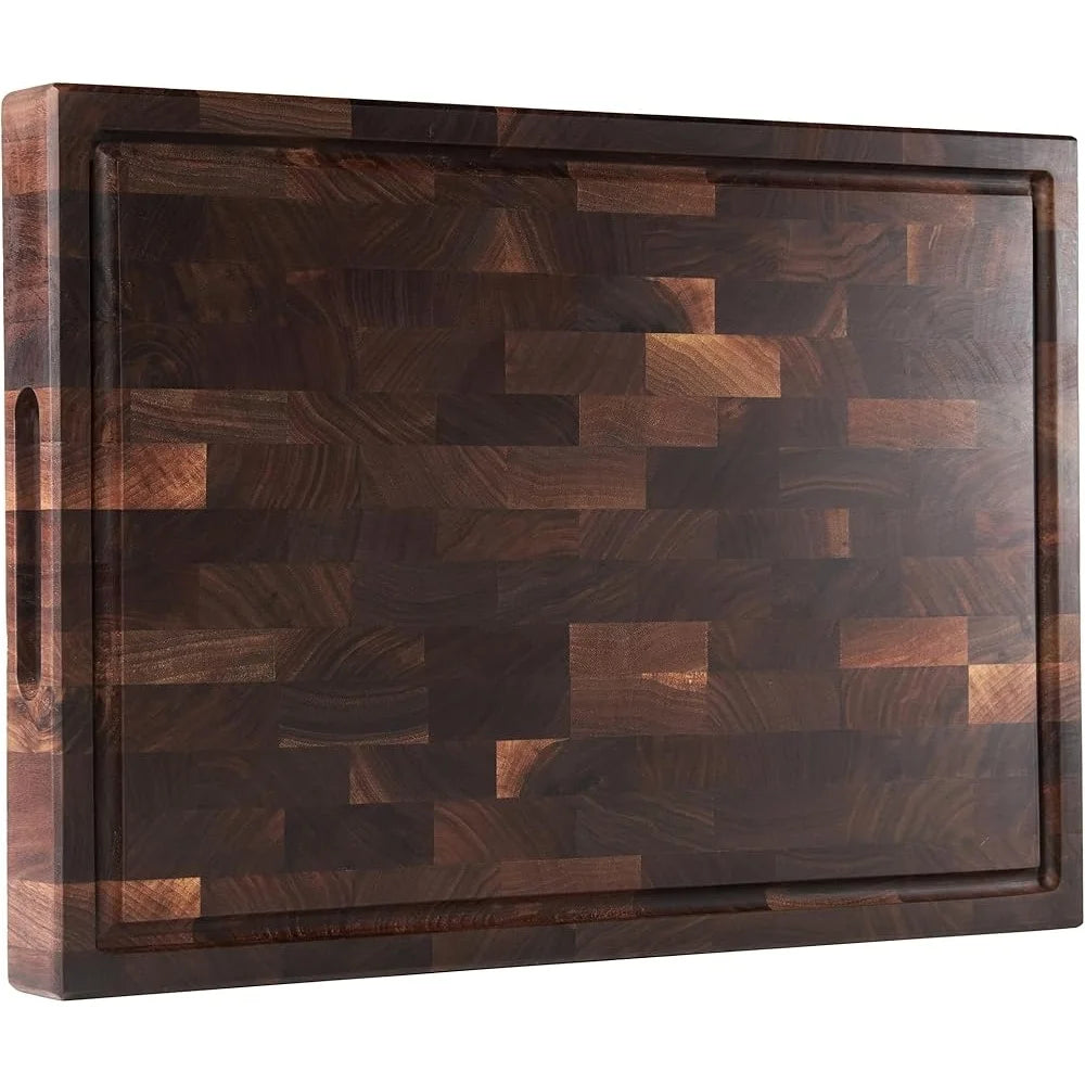 American Walnut Reversible Wood Cutting Board with Juice Groove and Built-In Handles.