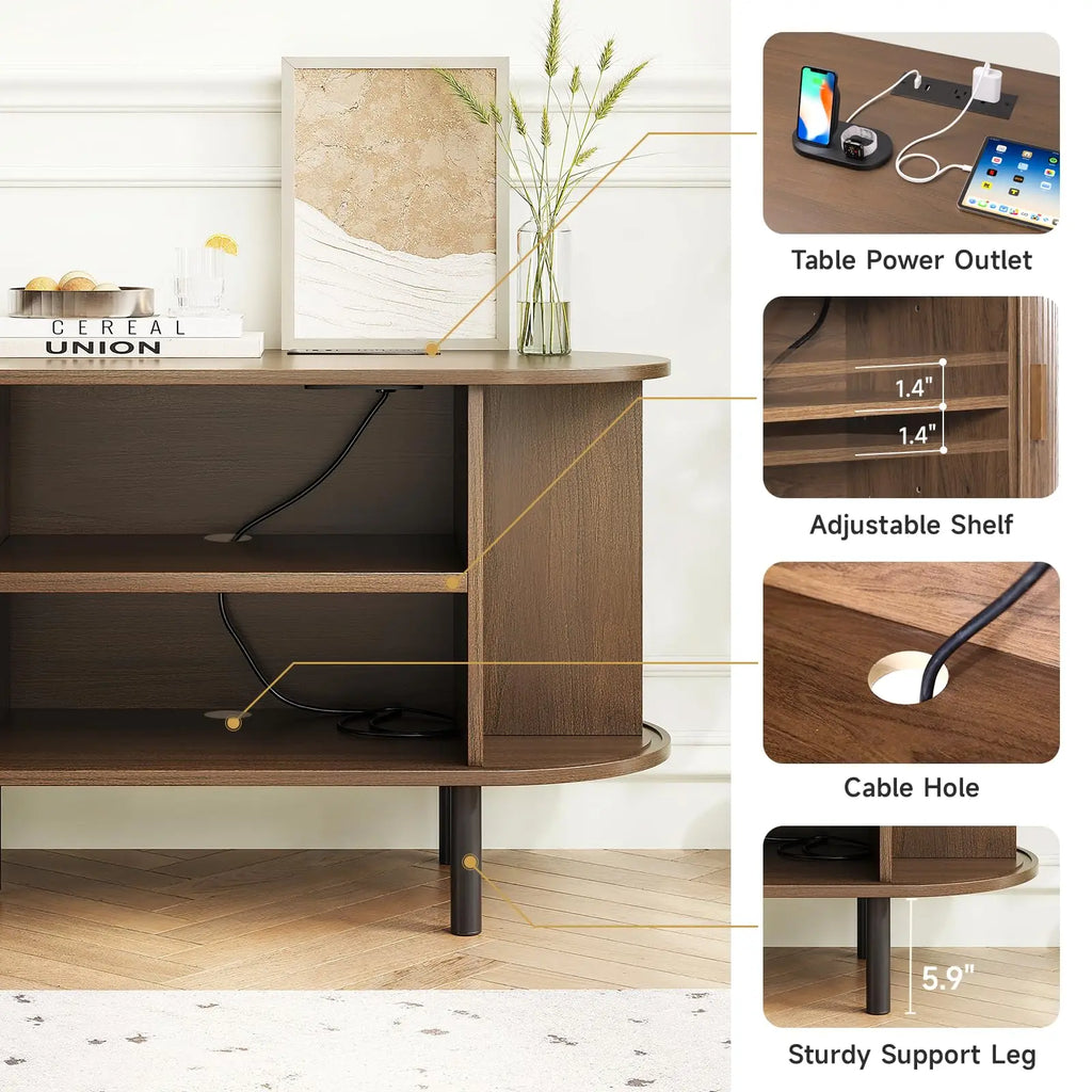 TV Stand with Power Outlet for TVs up to 60/70",  Sliding Door Storage Adjustable Shelves.
