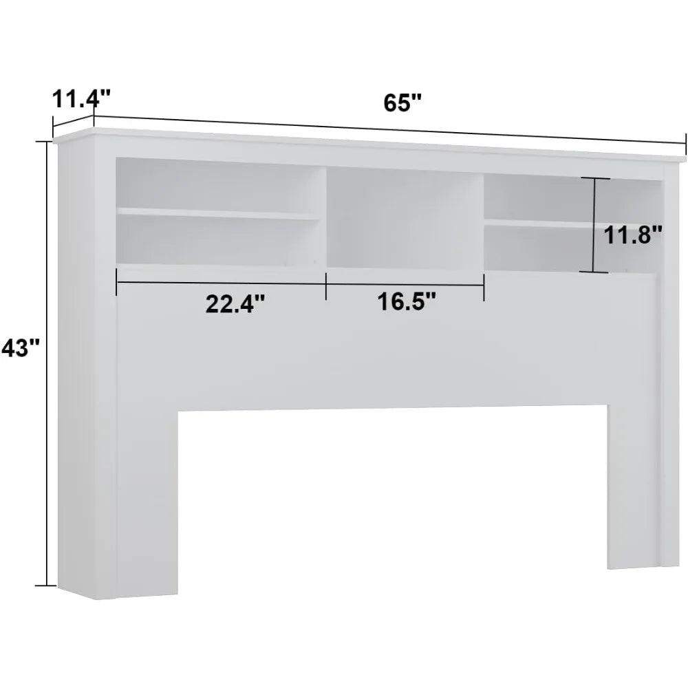 Full/Queen Size Wooden Headboard with Adjustable Light and Shelves