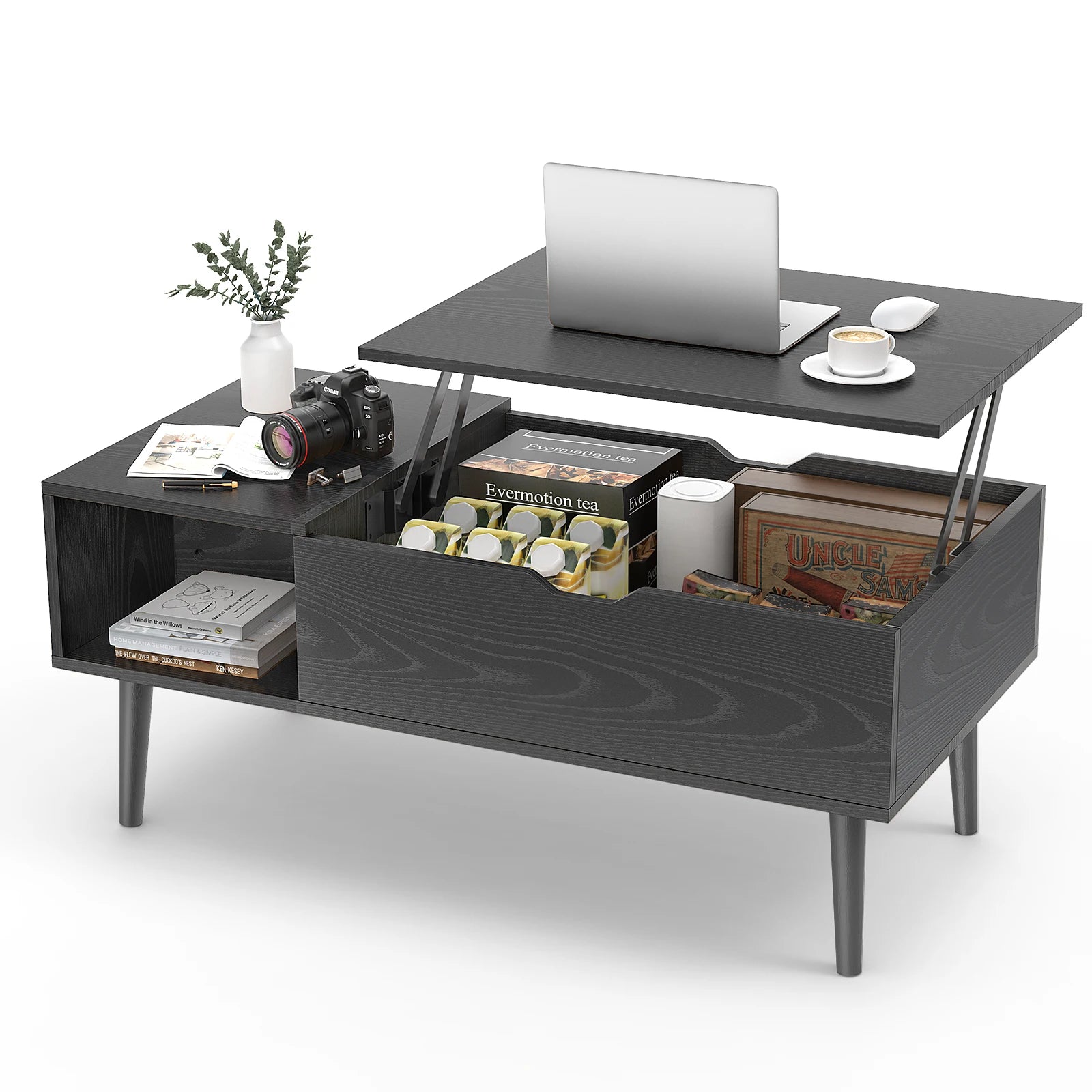 Coffee Table With Lift Top and Adjustable Storage Shelf,  Measures 39.37"x19.7"