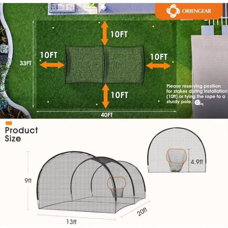 20 & 30 Ft. Backyard Fully Enclosed Netted Cage for Multi-Sport Training