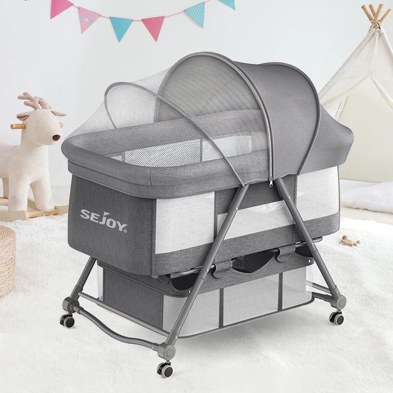 Baby Grab-and-go Convertible Rocking Travel Cot/Crib with Mosquito Net for Multi-Functional Use.