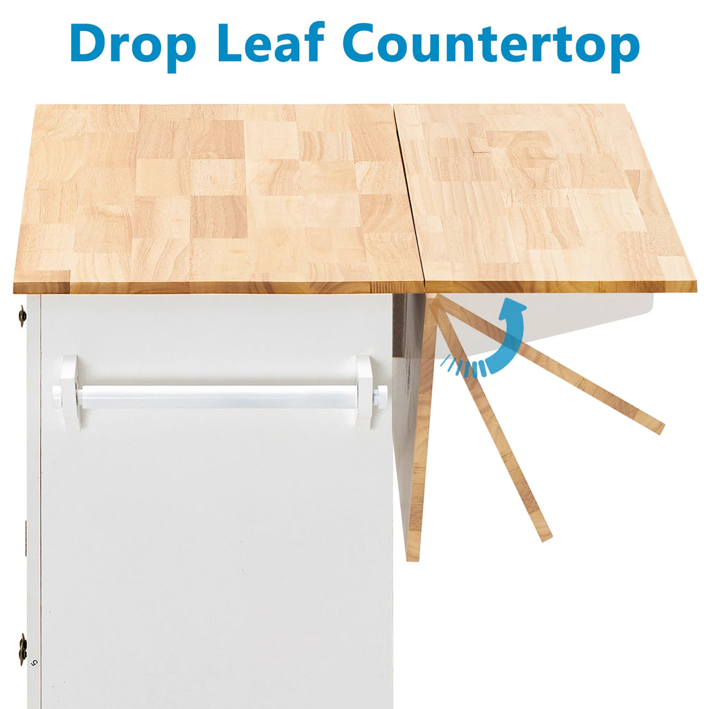 Rolling Kitchen Island with Drop Leaf and Storage Cabinet.