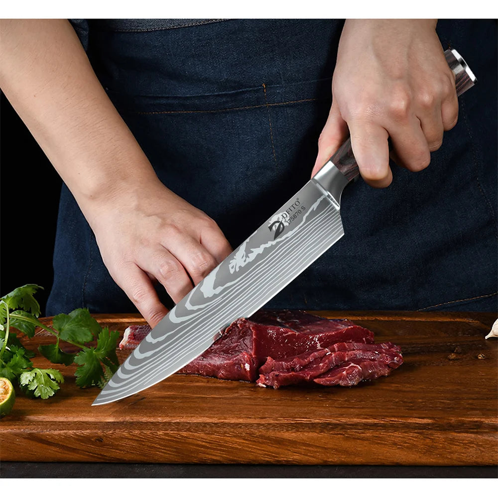 8 pcs Kitchen Stainless Steel Knife Set with Nylon Bag and Knife Sharpener