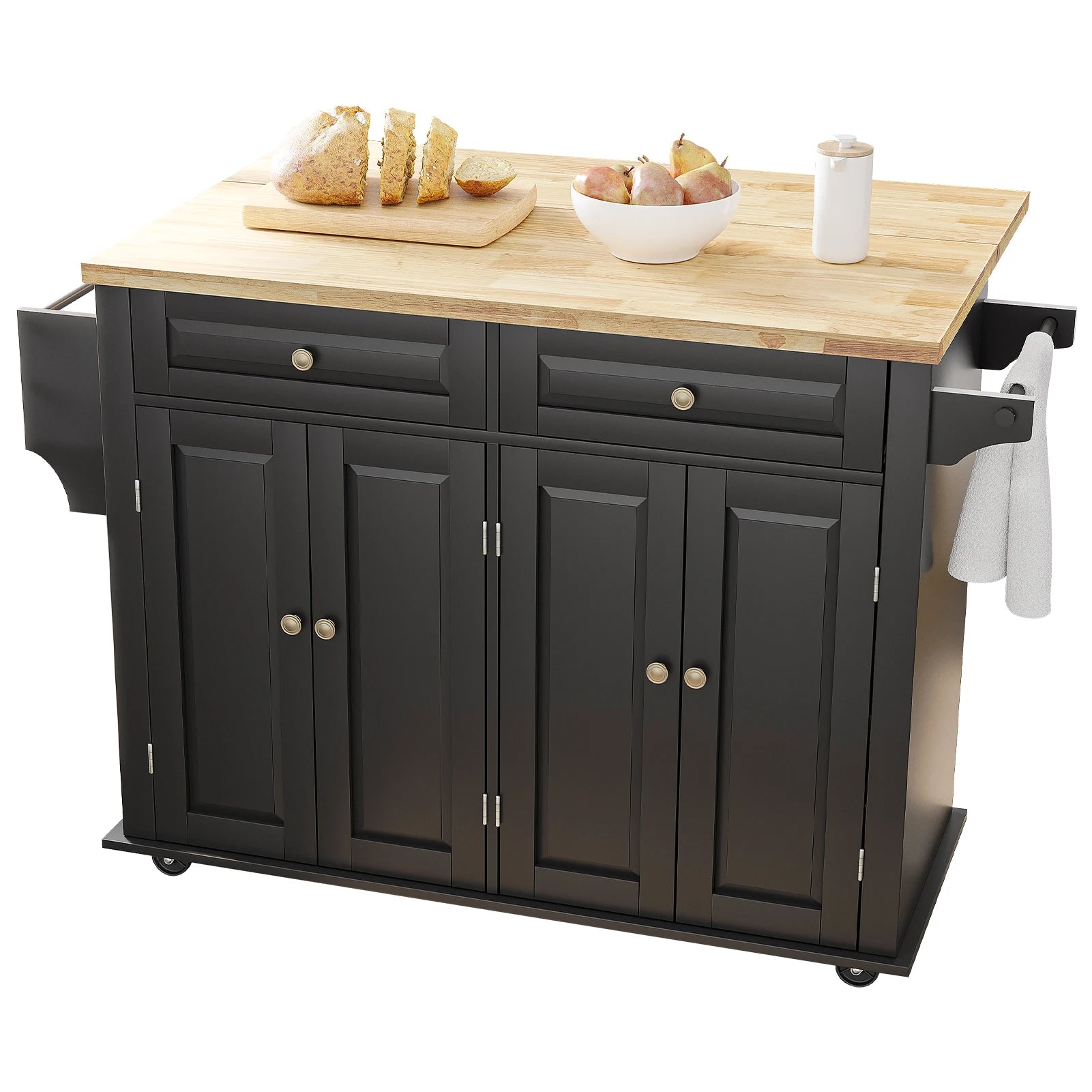 Rolling Kitchen Island with Drop Leaf and Storage Cabinet.
