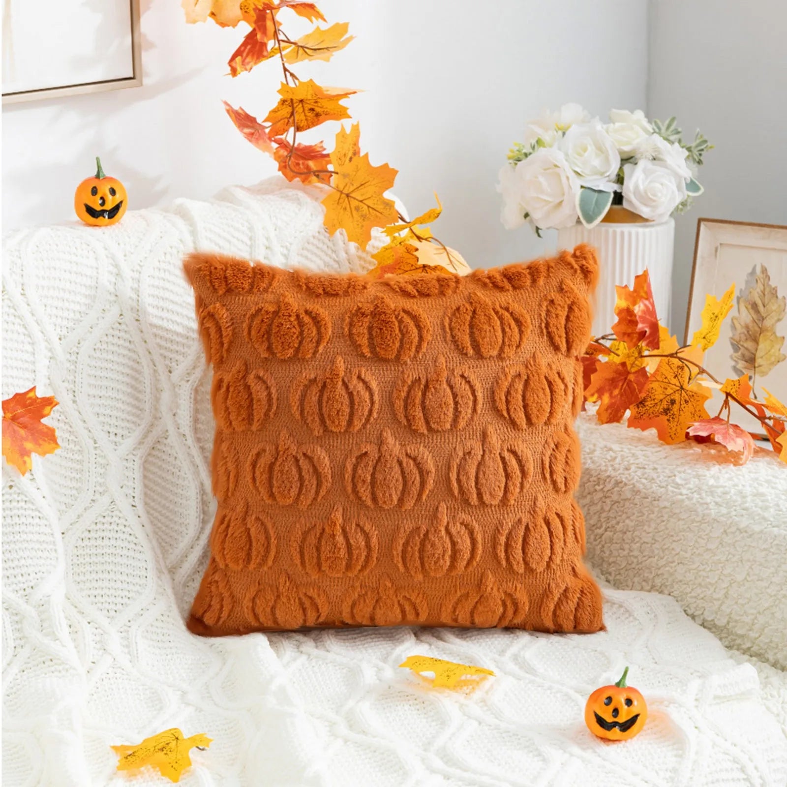 Fall Pumpkin Design Pillow Covers, 17.7" x 17.7 "