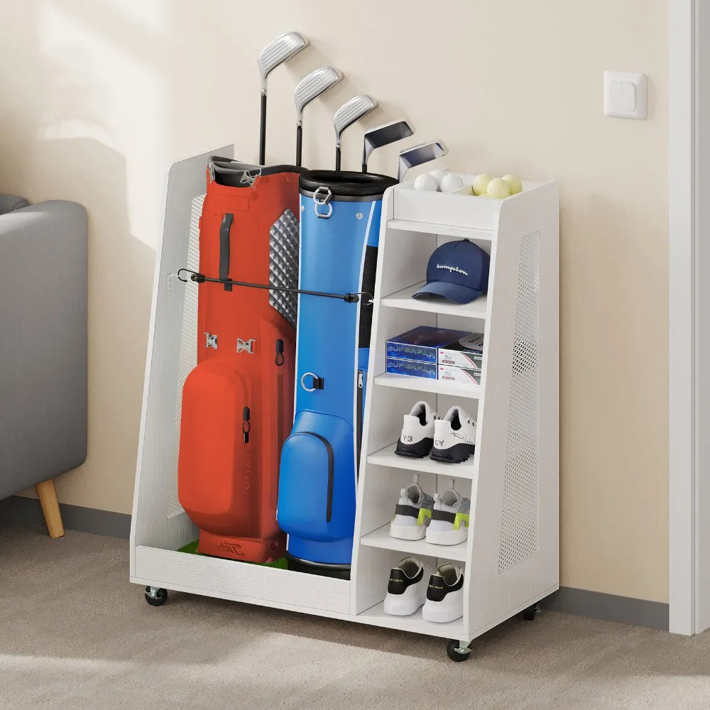 Golf Bag and Equipment Rack for 2-3 Bags.