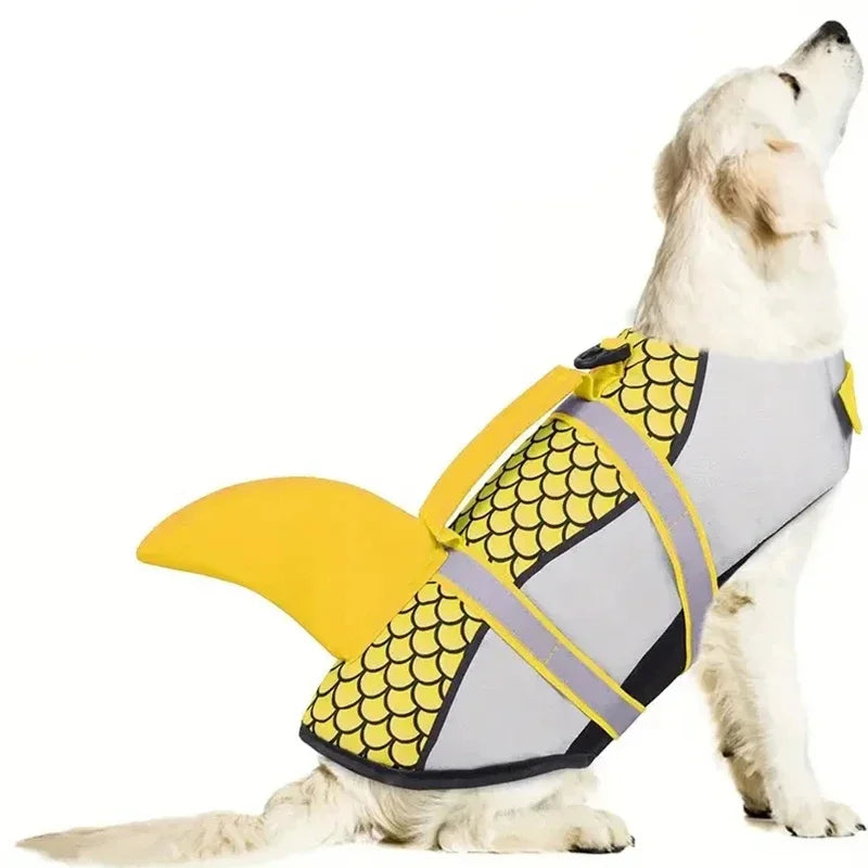 Shark Dog Life Jacket with Handle and Enhanced Buoyancy for Swimming;; May be used for Halloween Costume for Dog