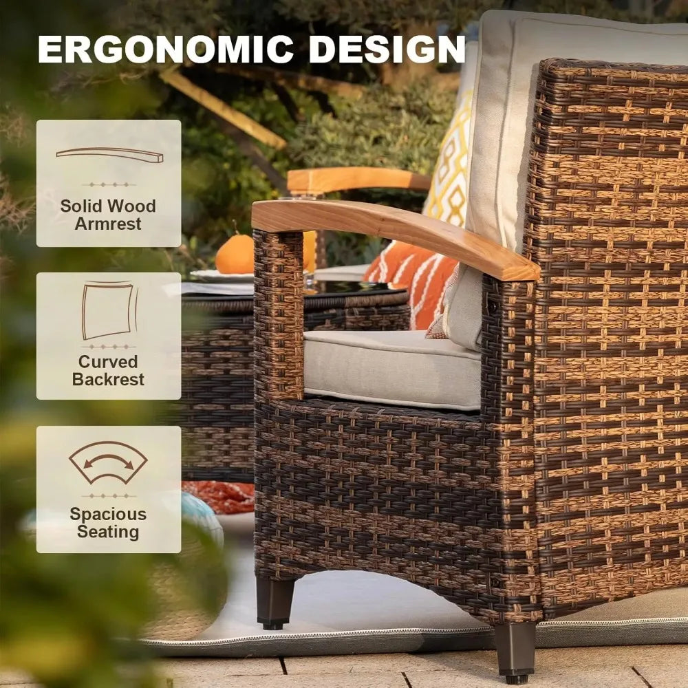 9 Piece Outdoor Patio Furniture Set, Half-Moon Curved Sectional Sofa Rattan Patio Conversation Set