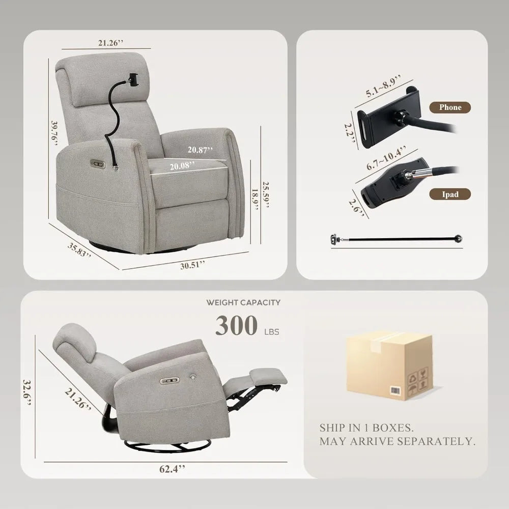 Electric Power Glider/Recliner with Swivel and Rocking Feature.