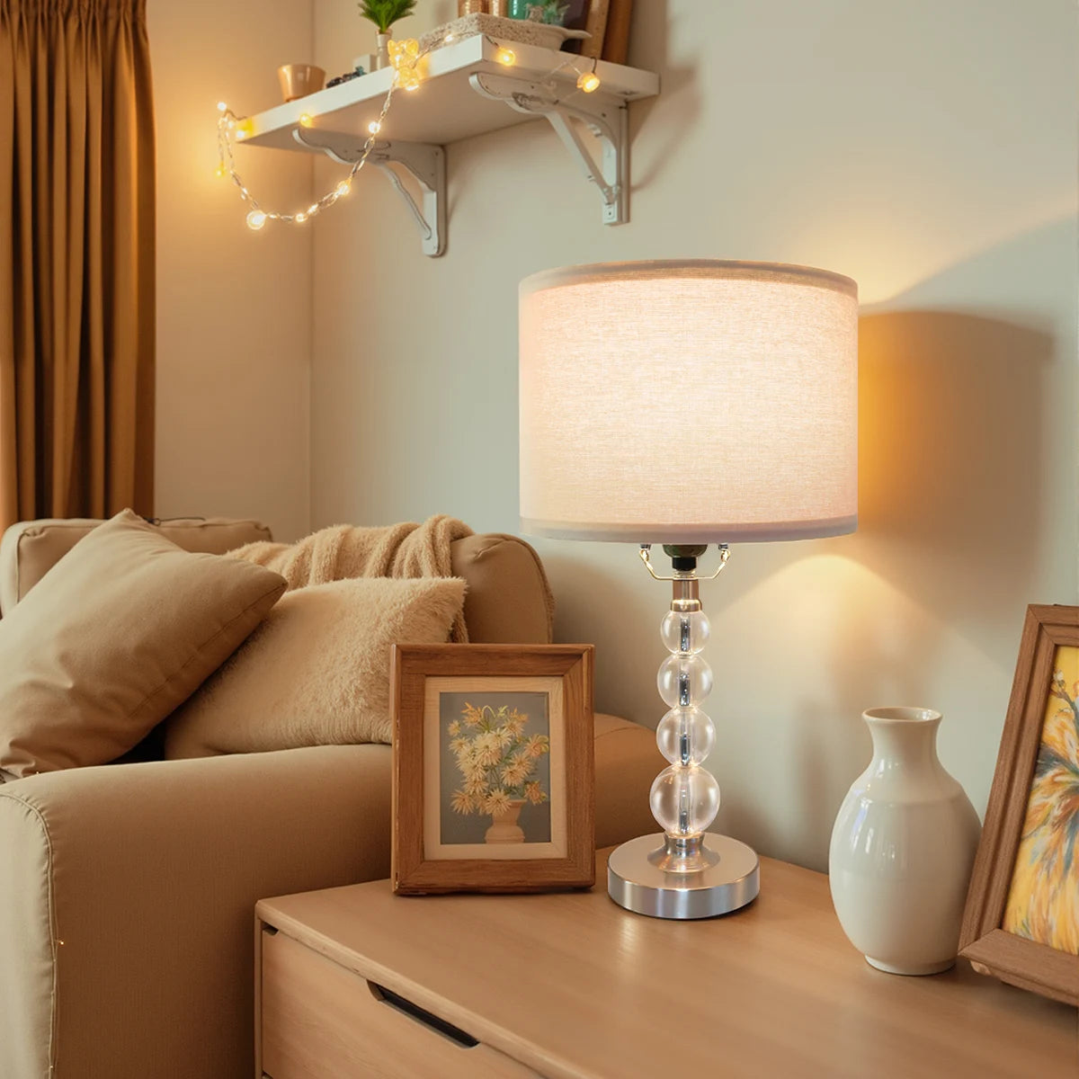Set of Two Modern Multi-Room Table Lamps with Linen Colored Shades