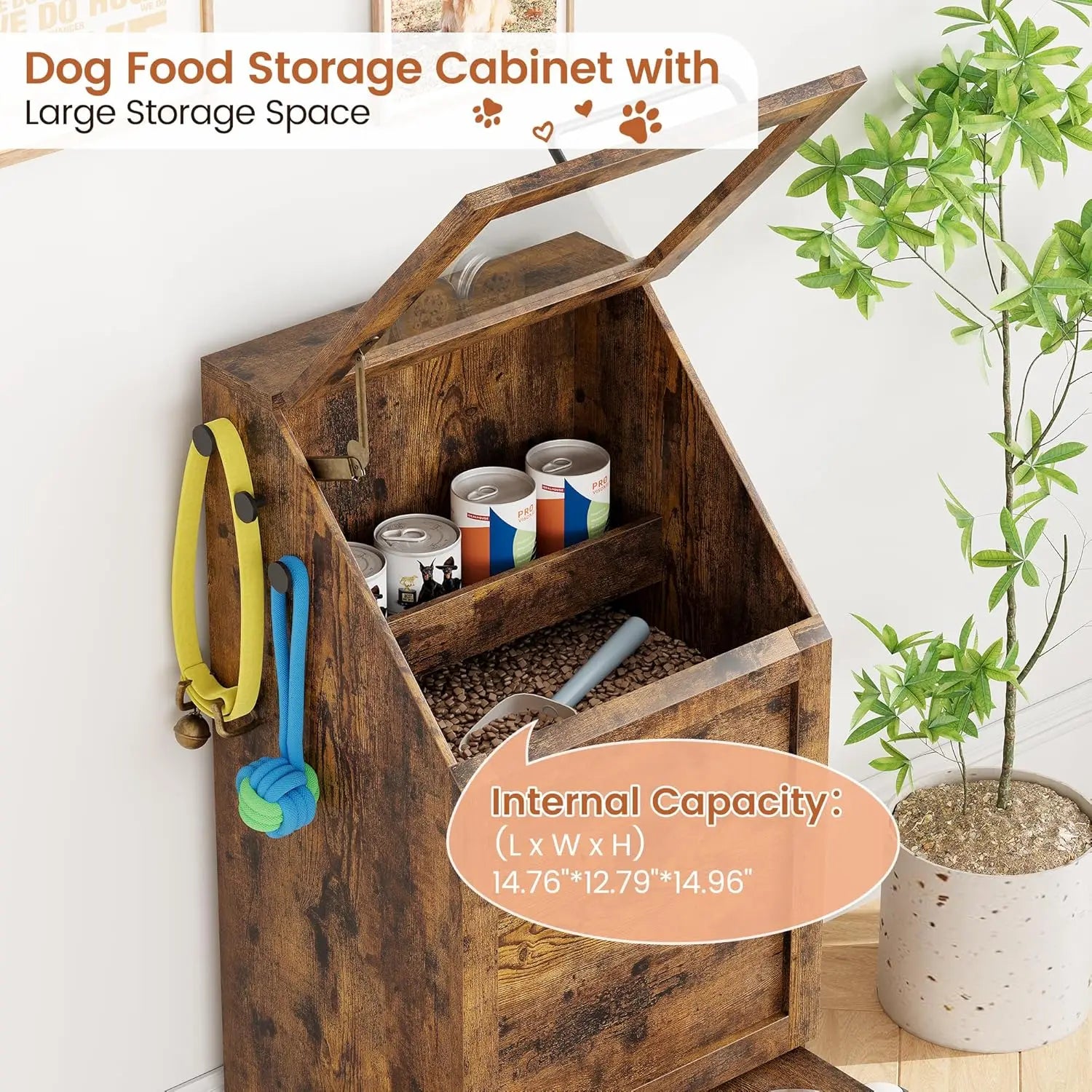 Dog Feeding Station with 2 Elevated Dog Bowls and Flip Top for Pet Food; Storage Organizer for Pets