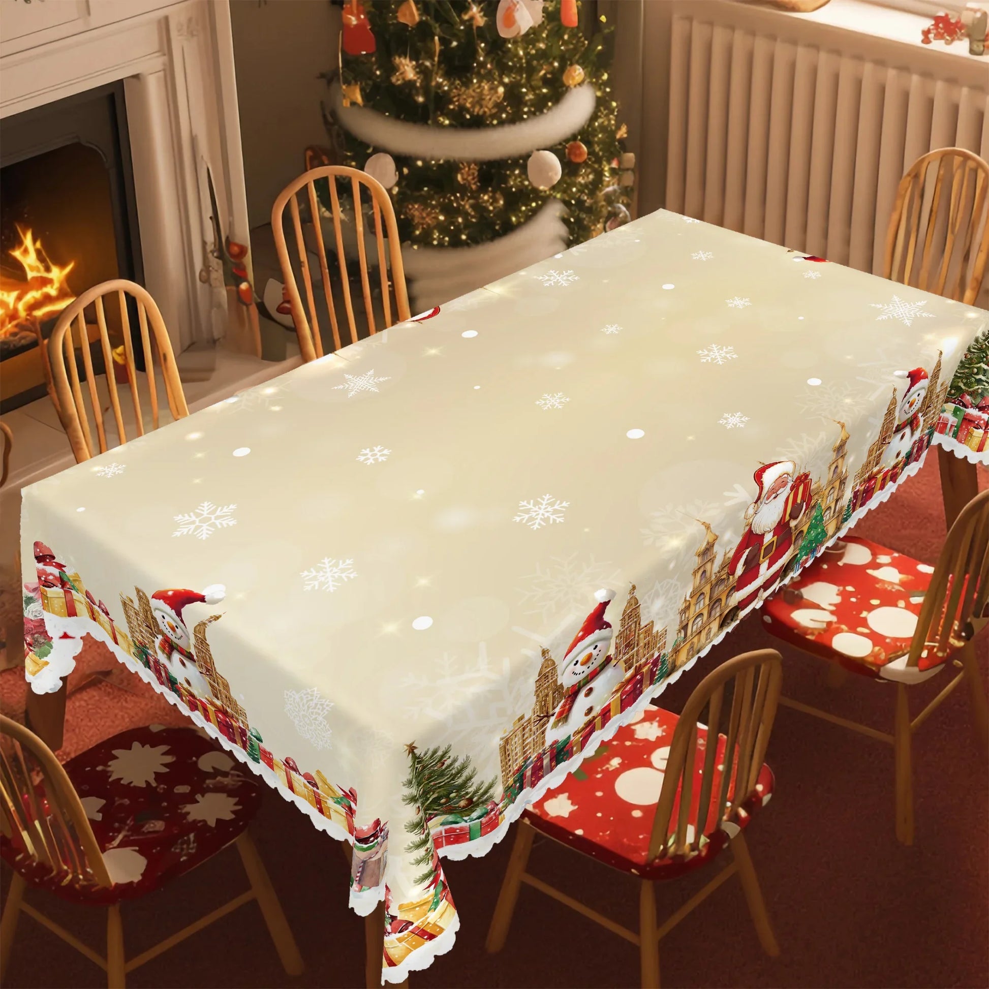 1 Piece Christmas Round or Rectangular Tablecloth, Various Sizes