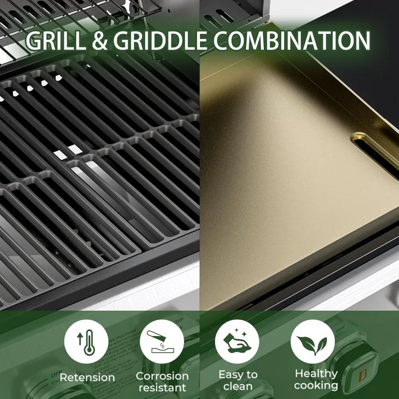 6-Burner Propane Griddle Grill Combo with Double Stainless Steel Lids