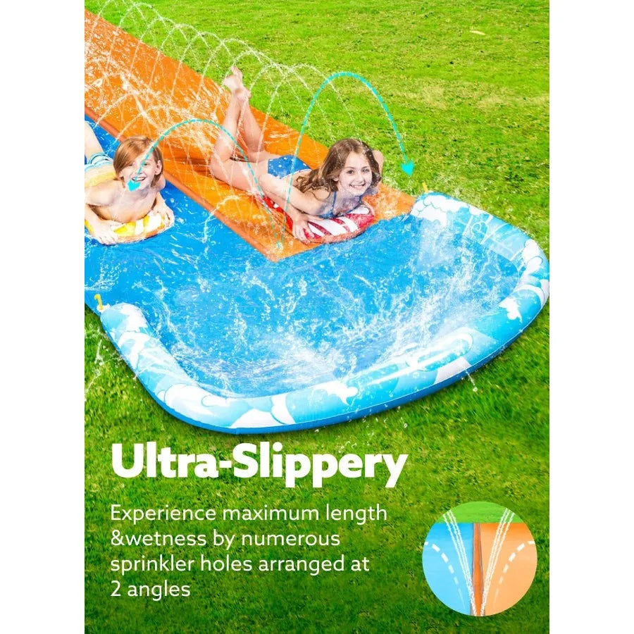 22.5 ft Water Slide with Built In Sprinkler and 2 Bodyboards.