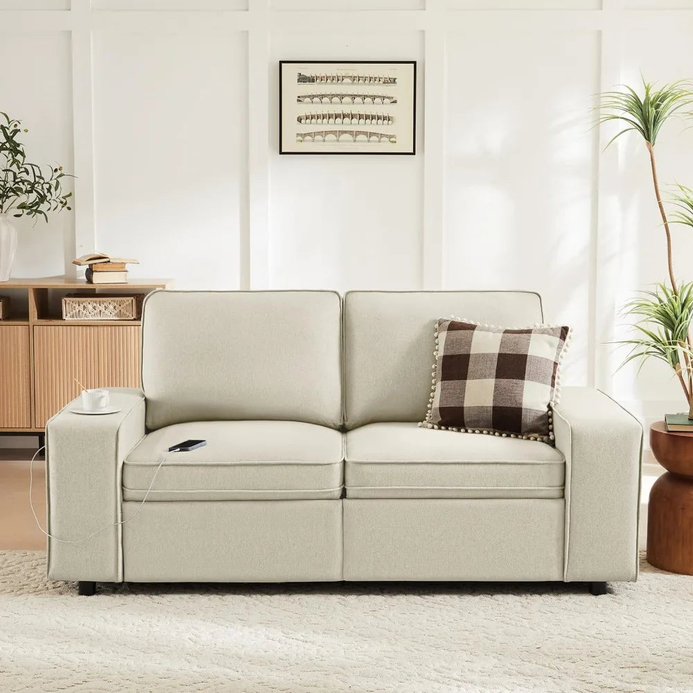 2-Seater Loveseat Sofa  with Seat Storage, Side Pockets & Type-C/USB Ports,