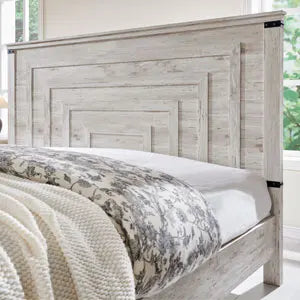 Wooden Antique White Farmhouse Bed Frame with 54" Tall  Headboard and 2 Large Storage Drawers.  King or Queen