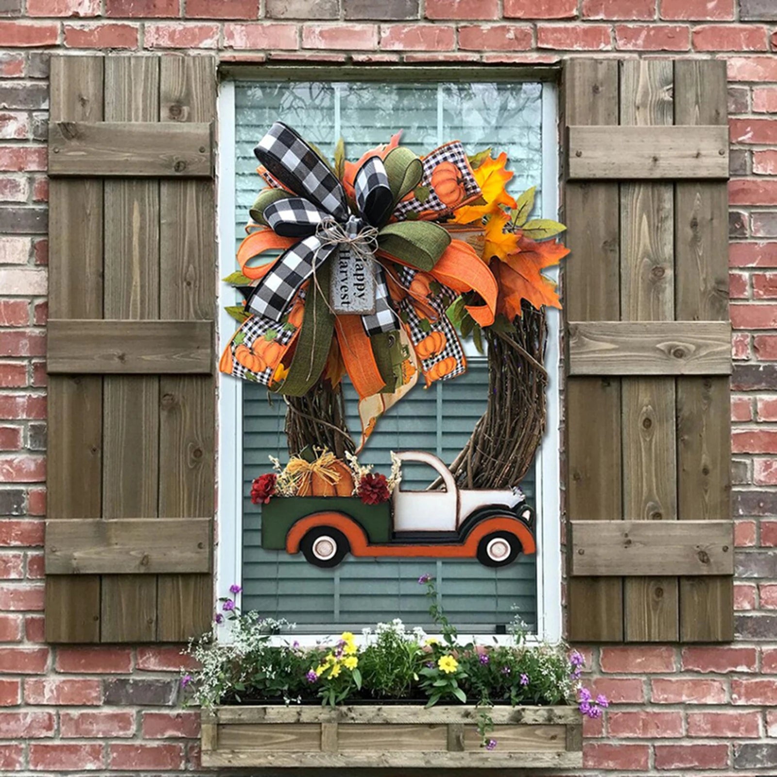 Artificial Fall Wreath for front door featuring farm truck.