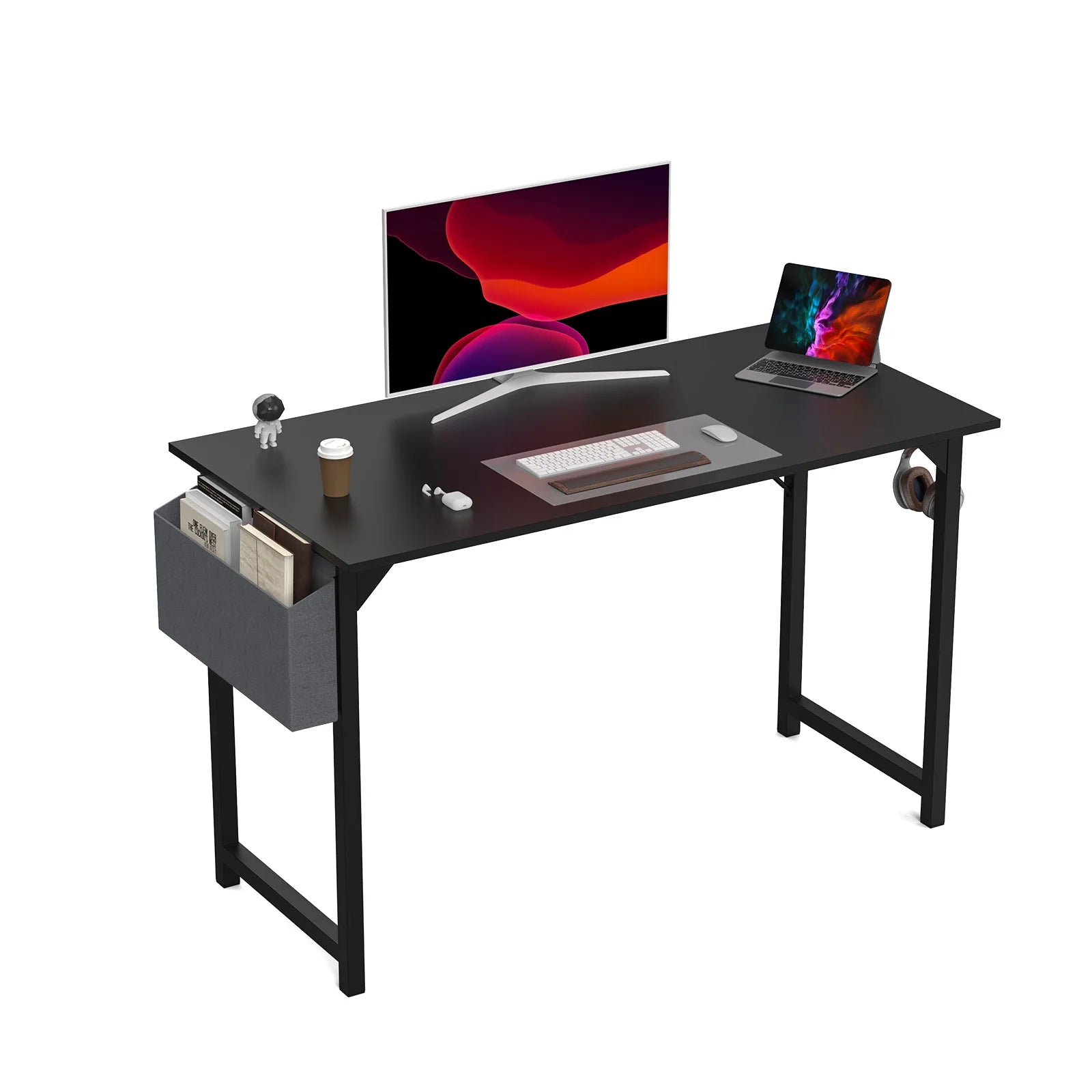 Computer Desk Gaming Table Compact with Side Bag Headphone Hook Easy Assembly