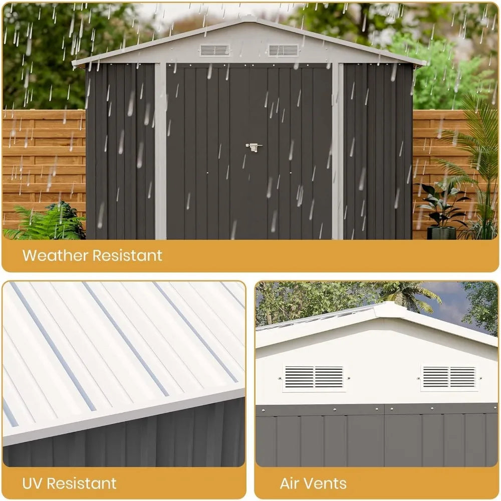 12 x 8 FT Outdoor Steel Storage Shed, With Lockable Doors.