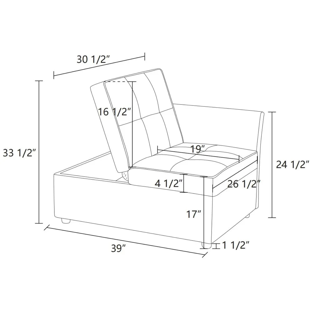 Convertible Ottoman/Sofa Bed with Storage, Adjustable Backrest and Two Pillows.