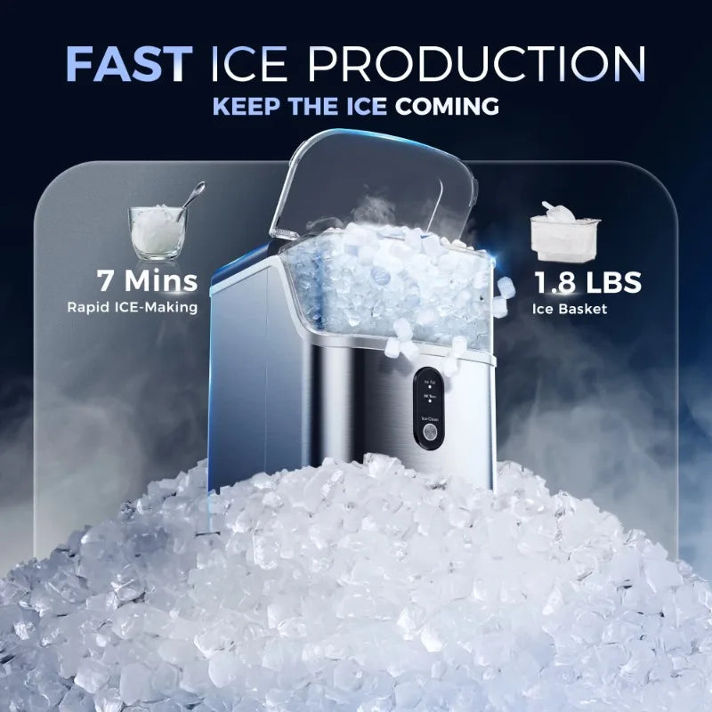 Portable Countertop Nugget Ice Maker with Self-Cleaning Function.