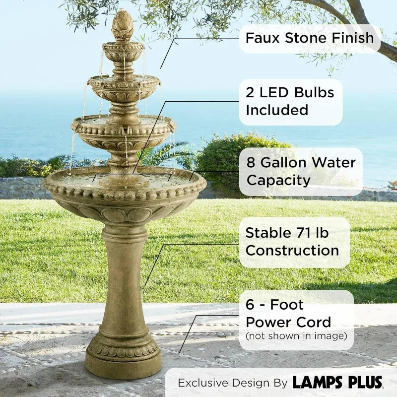 Four Tiered Water Fountain, Italian Style, LED Light