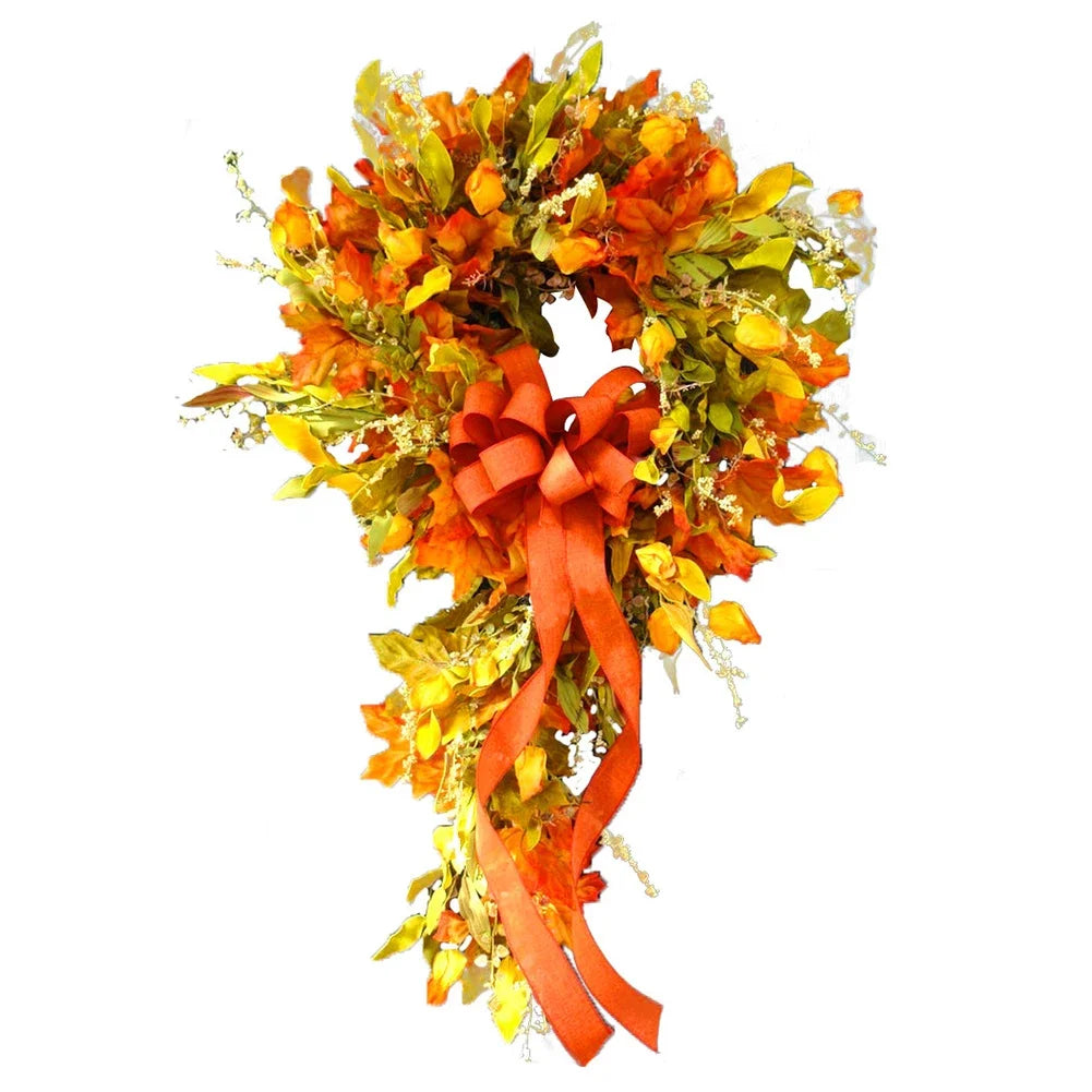 Autumn Maple Leaf Door Wreath for Use on Porch Door, Interior or Exterior Wall, 17" x 32"