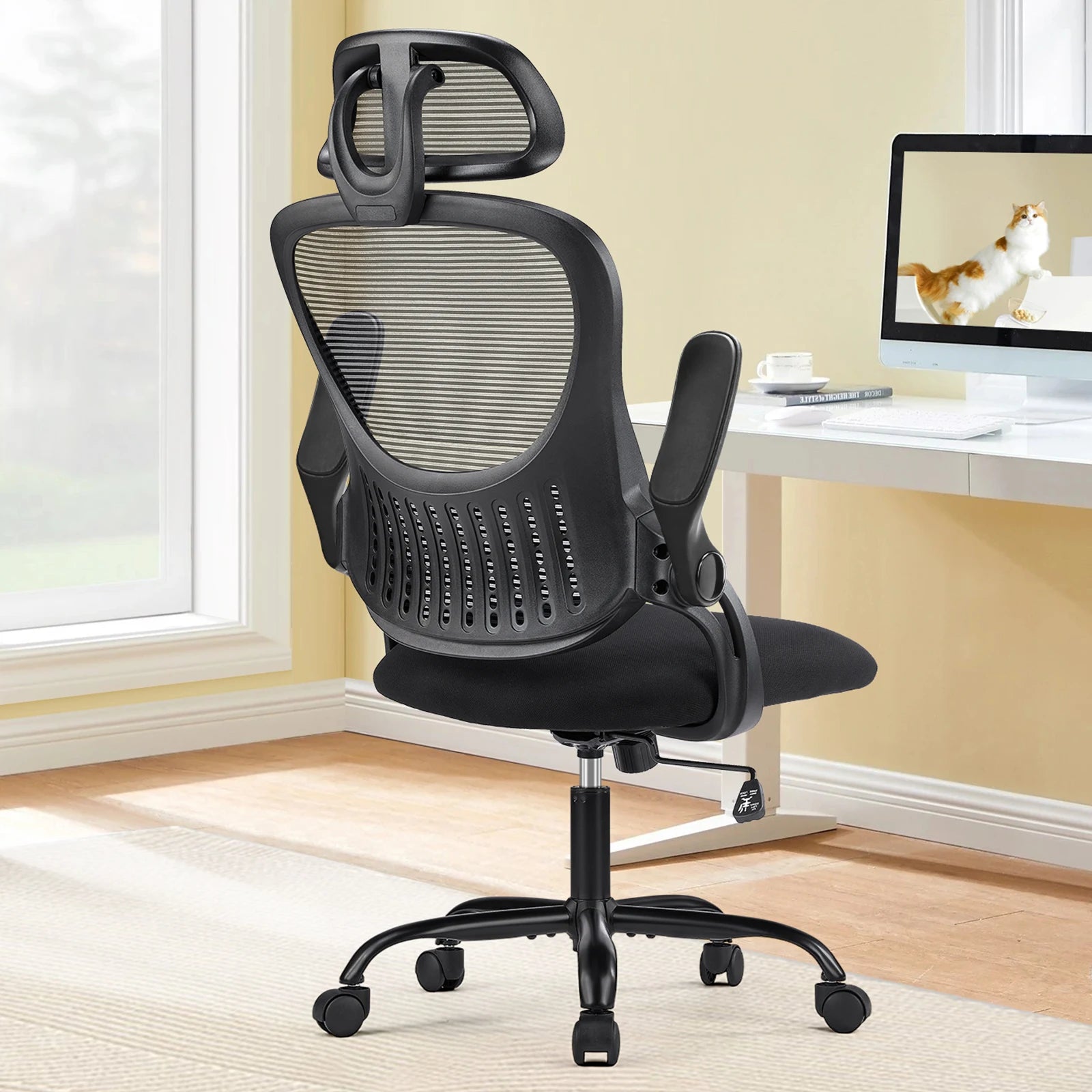 Mesh Ergonomic Computer Desk Chair with Flip-up Arms and Adjustable Headrest
