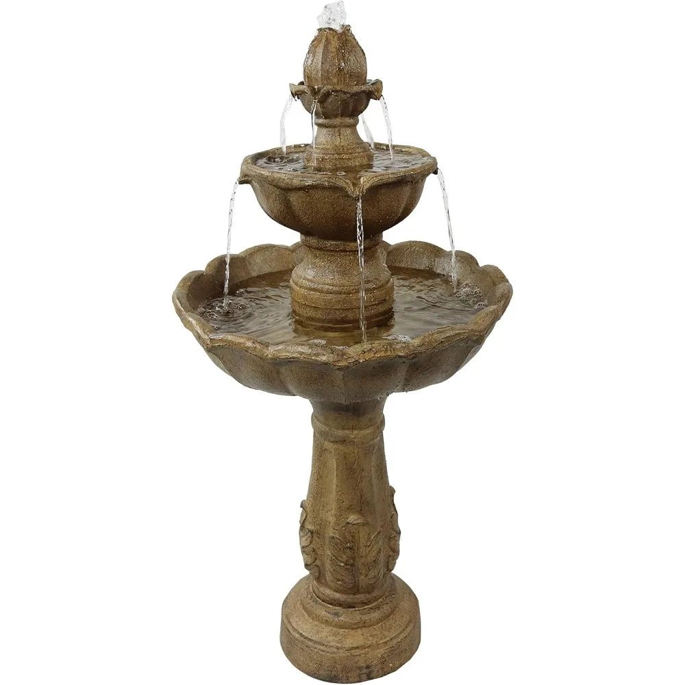Blooming Flower 38-Inch 2-Tier Outdoor Water Fountain with Electric Submersible Pump.