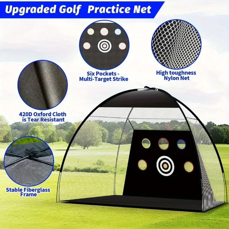10 x 7 Golf Practice Set with Net and 3 layers of lawn mat and carrying bag.