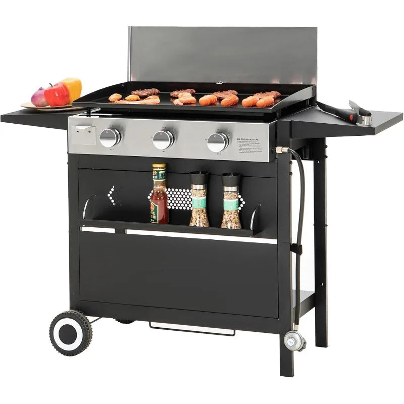 27-Inch 3-Burner Propane Flat Top Grill with Ceramic Coated Cast Iron Griddle.
