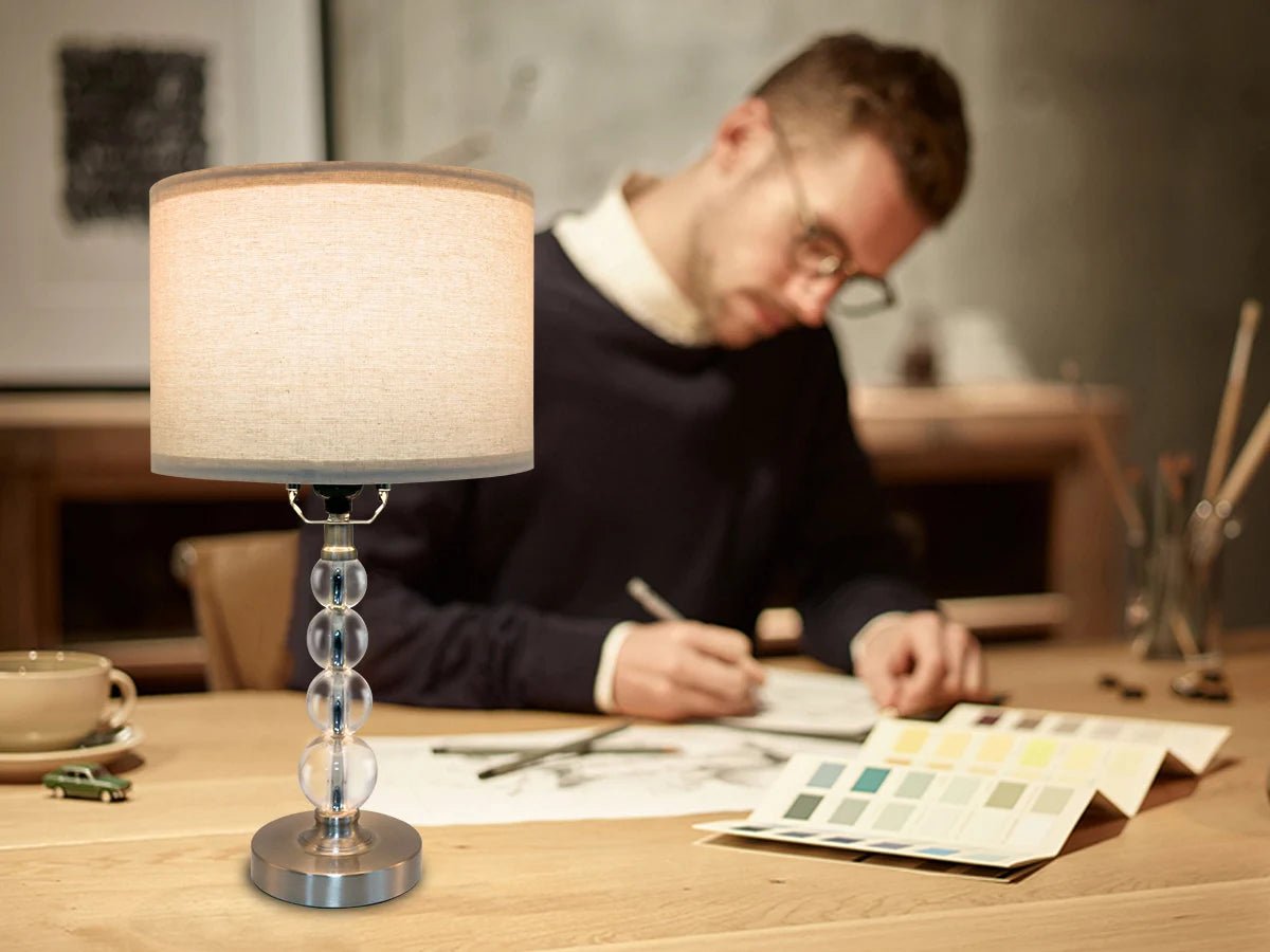 Set of Two Modern Multi-Room Table Lamps with Linen Colored Shades