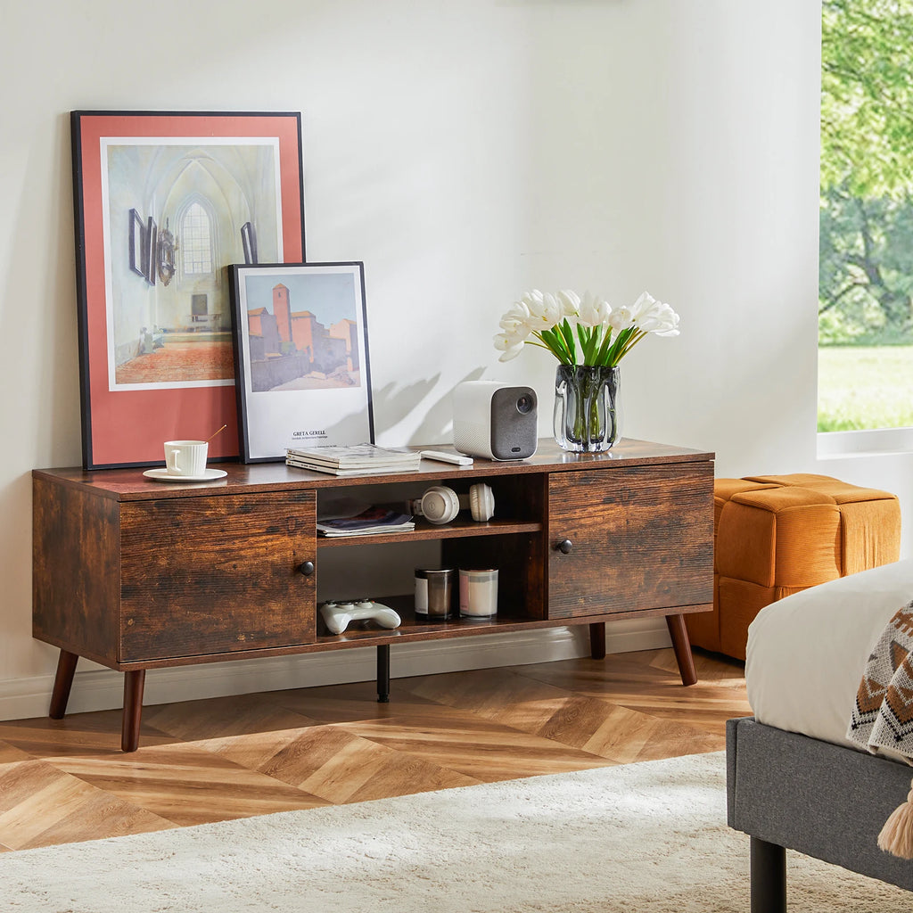 Wooden Stand/Entertainment Center For Up To 60 Inch TV with two Cabinets, Adjustable Shelf  and Two Cord Holes