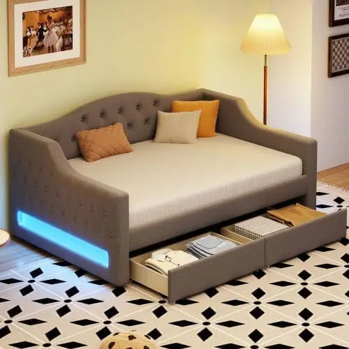 Upholstered Full Size Daybed with 2 Drawers and USB.