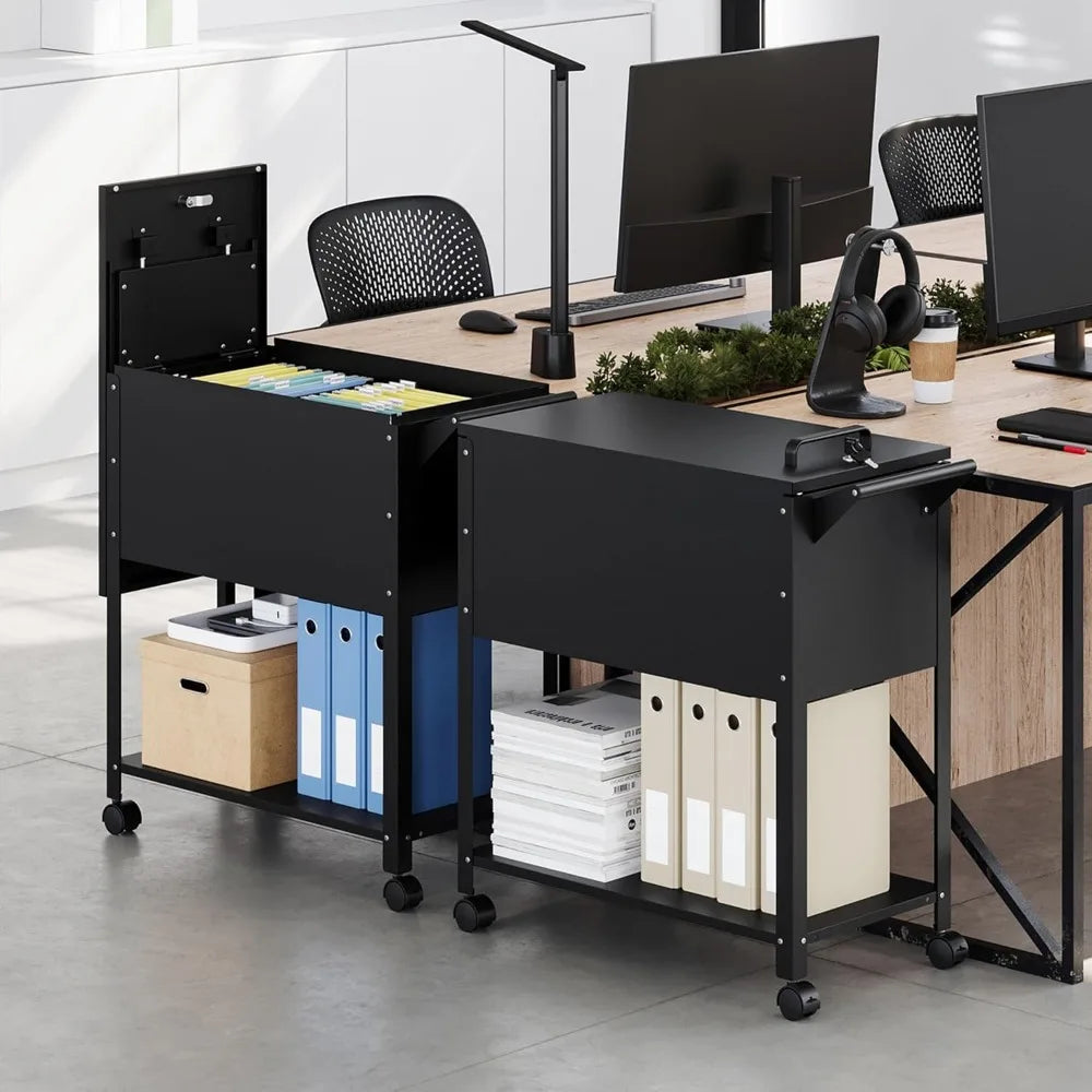 Rolling File Cart with Lock and Pull-Out Hanging File Folders