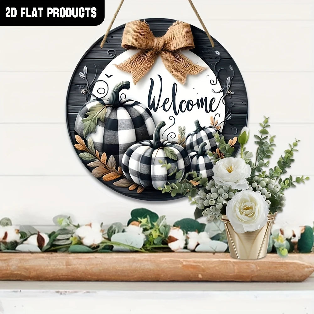 Pumpkin Design Wooden Wall Welcome Wreath