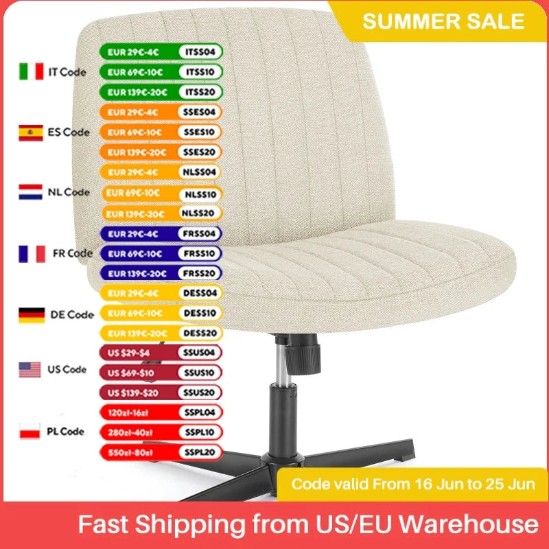 Wide, Armless, Adjustable, Swivel, Cross Legged Rocking Gaming Chair.