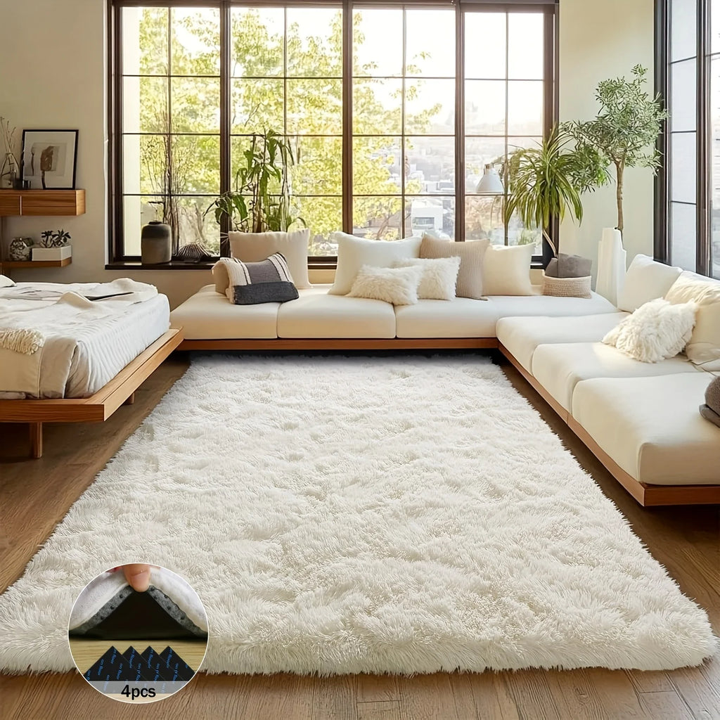 Off-White Soft Shaggy Plush Non-Slip Carpet Rugs